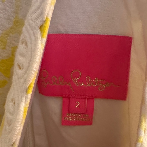 Lilly Pulitzer sz 2 Yellow and White appliqué detailed Halter Dress back zip - Picture 3 of 5